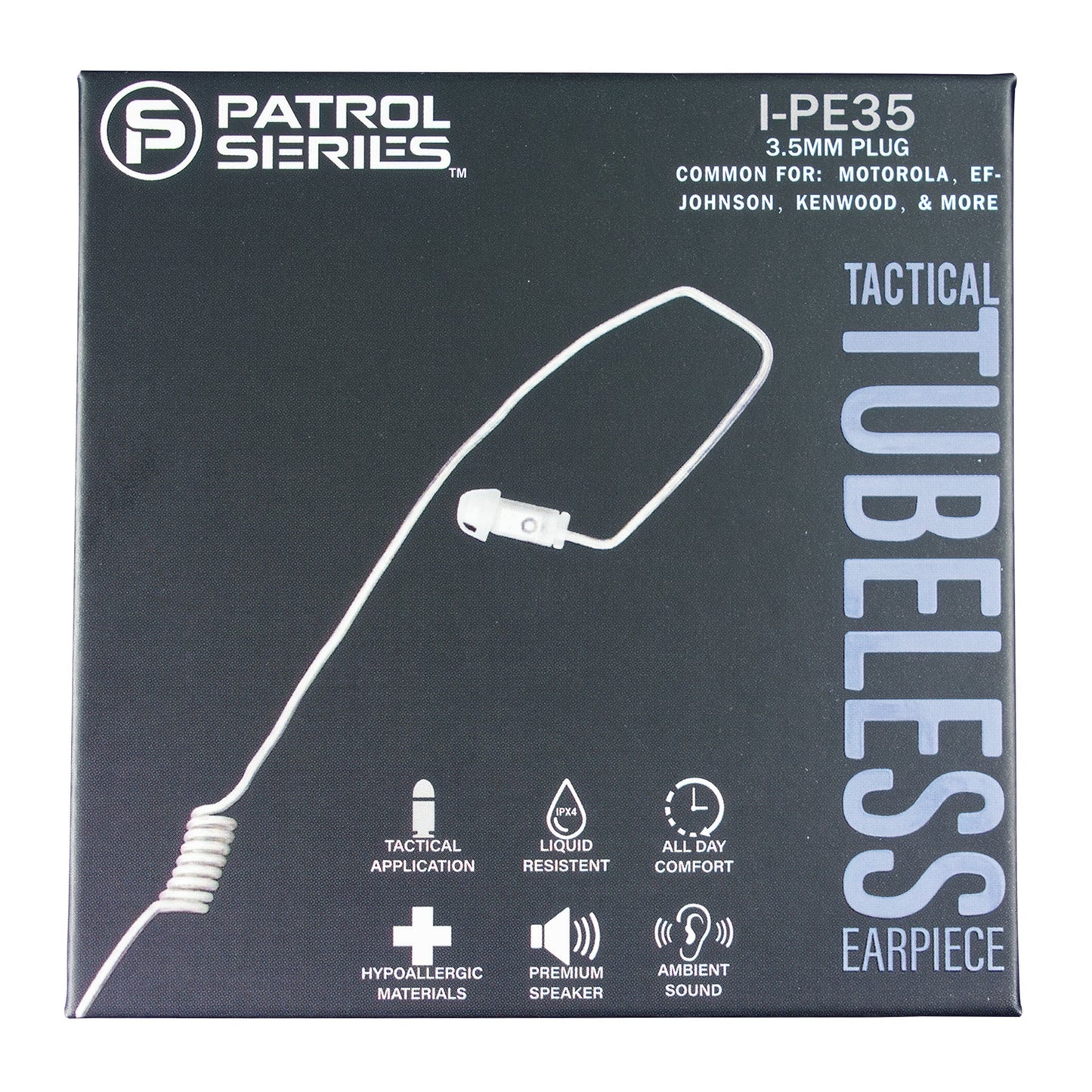 Invisible Series Tubeless Covert/Tactical Radio Dual Earpiece Ambidextrous- 3.5mm, Connects to Speaker Mic for Motorola, Kenwood, Icom, Relm, & More