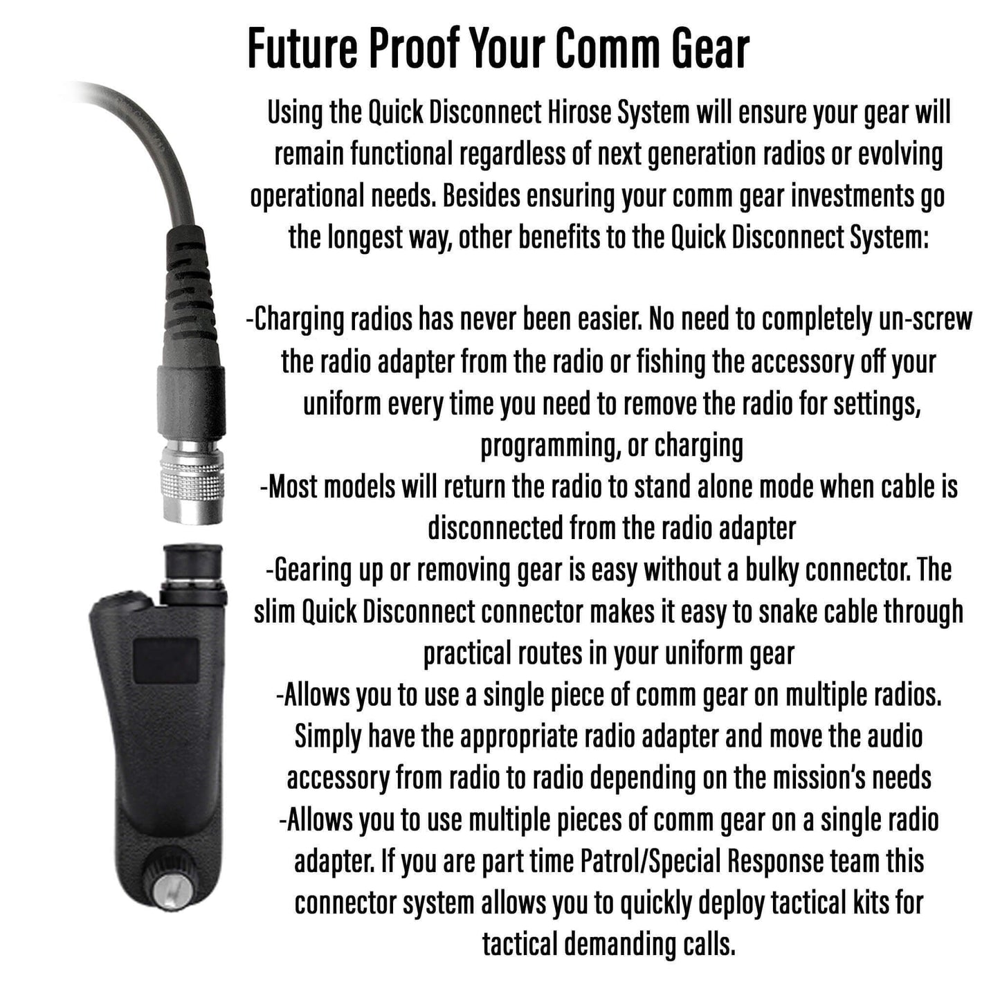Tactical Mic / Earpiece / PTT Kit With Quick Disconnect (Hirose) Connector - Harris & M/A-Com 700P/Pi, 710P, P5100 / P7100 / P7200 Series & More