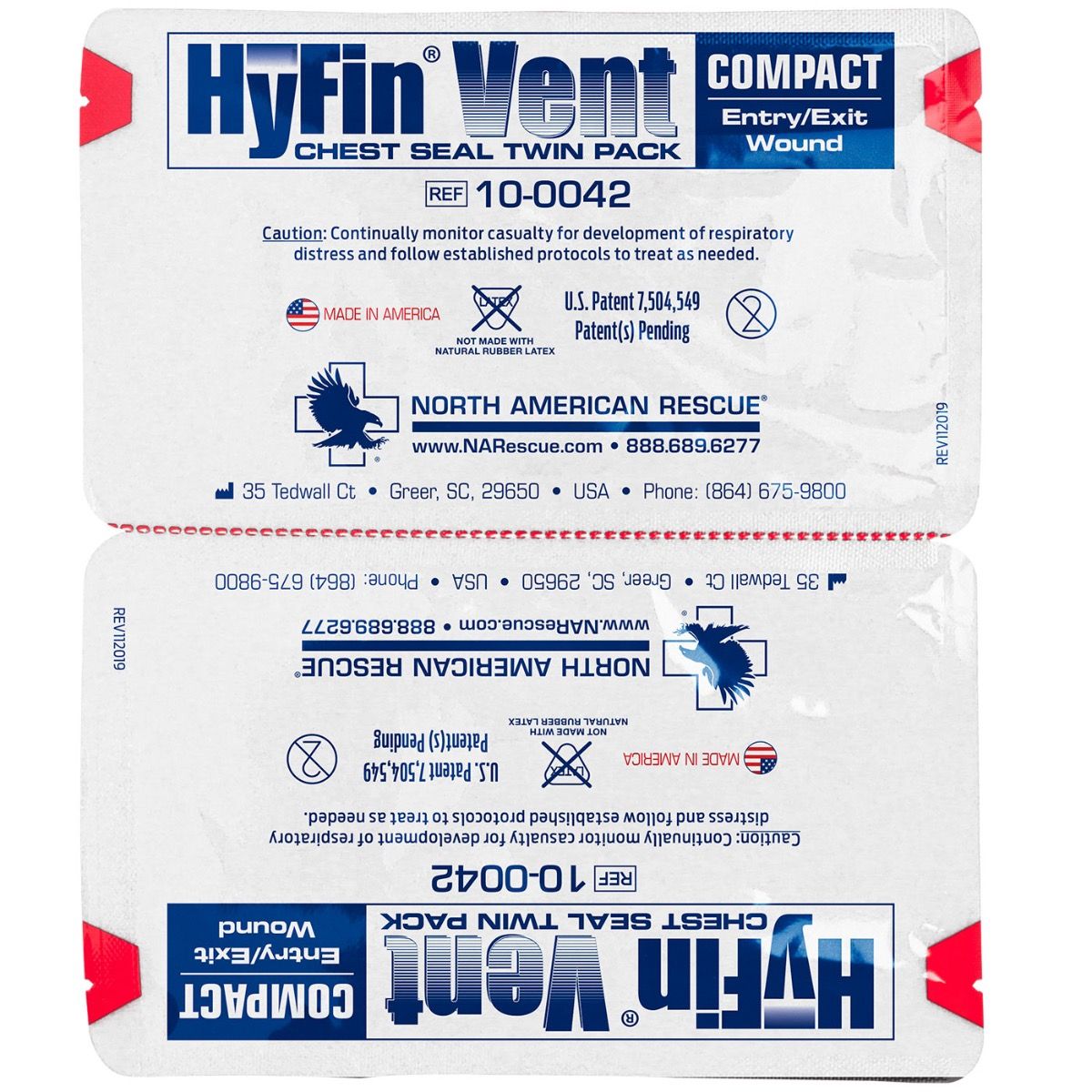 Hyfin Vent Compact Chest Seal Twin Pack, 10-0042, North American Rescue