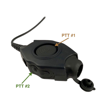 Tactical Dual Radio Amplified PTT for Single Comm Headset Quick Disconnect (Hirose): NATO/Military Wiring, Peltor, Gentex, Ops-Core, OTTO, TEA, David Clark, MSA, Military Helicopter - Replacement/Upgrade - No Adapter