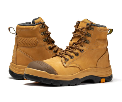 ROCKROOSTER Madison Tan 6 inch Zip-sided Steel Toe Leather Work Boots AK052