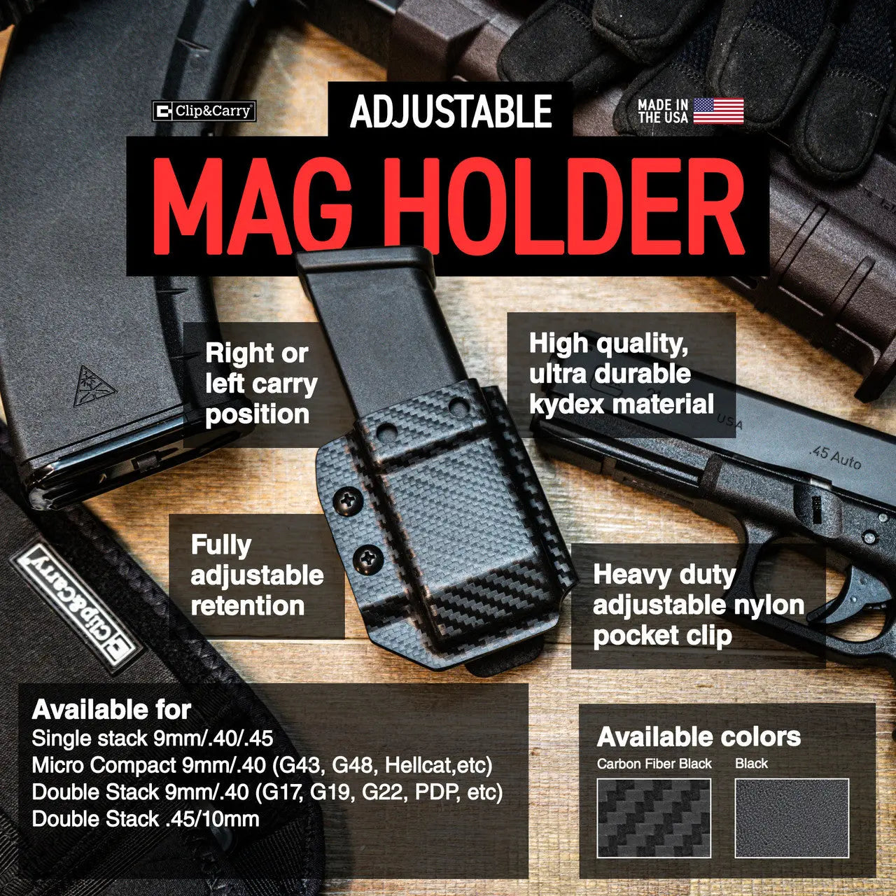 Adjustable Kydex IWB/OWB Mag Holder