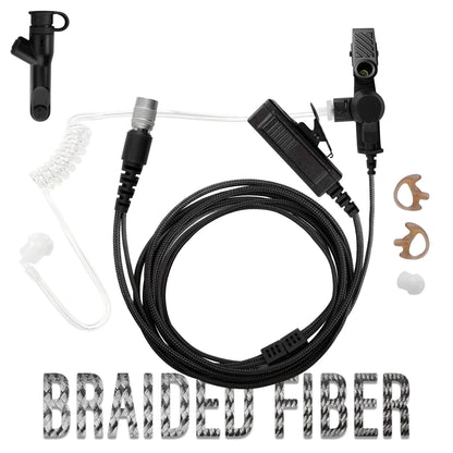 Tactical Braided Fiber Mic & Tube Earpiece Kit w/ Quick Disconnect (Hirose) Connector - Harris/Tait TP3000/7110/7100/8000/9000 Series