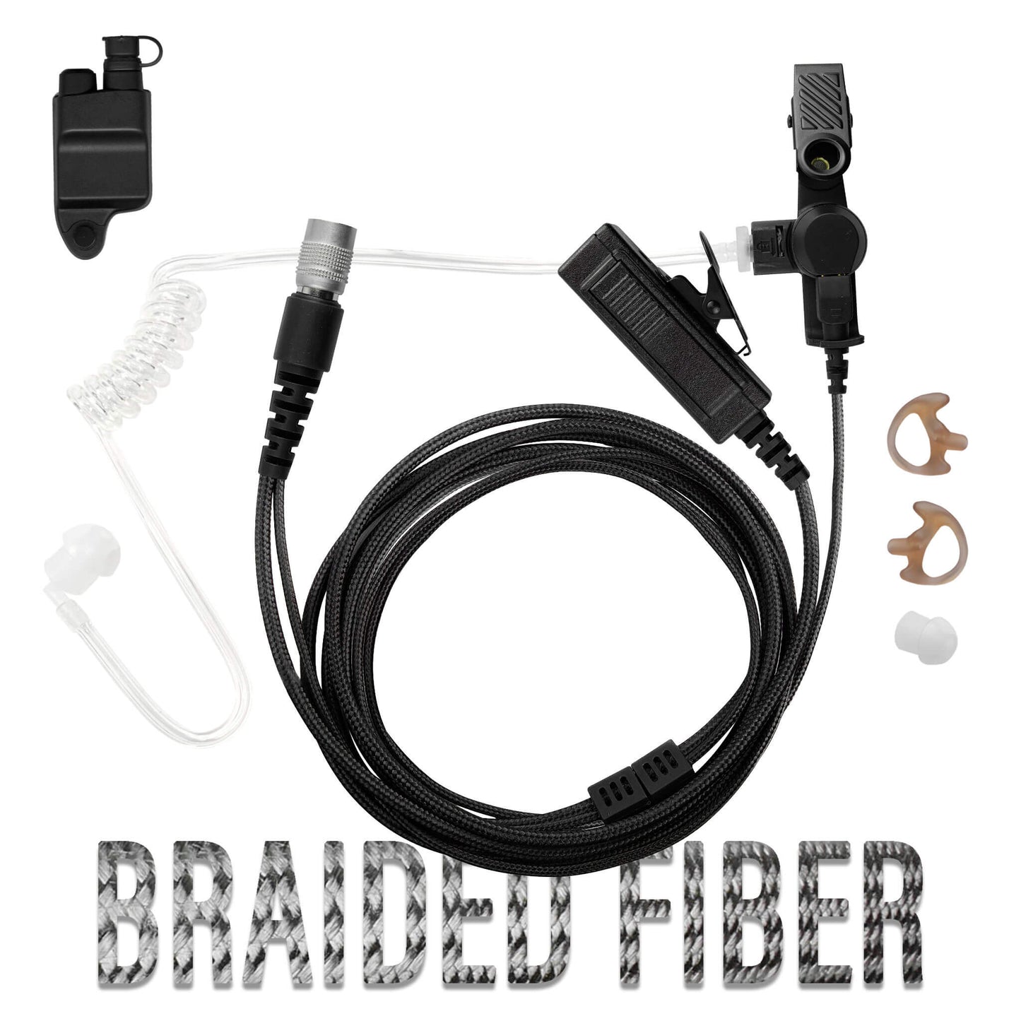 Tactical Mic & Earpiece Braided Fiber Kit w/ Quick Disconnect (Hirose) Connector - Harris, M/A-Com: All P5300 P5400 P5500 P7300 Series, XG-15/25/75, XL-45, XL-95 & More