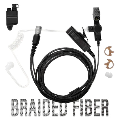 Tactical Mic & Earpiece Braided Fiber Kit w/ Quick Disconnect (Hirose) Connector - Harris, M/A-Com: All P5300 P5400 P5500 P7300 Series, XG-15/25/75, XL-45, XL-95 & More