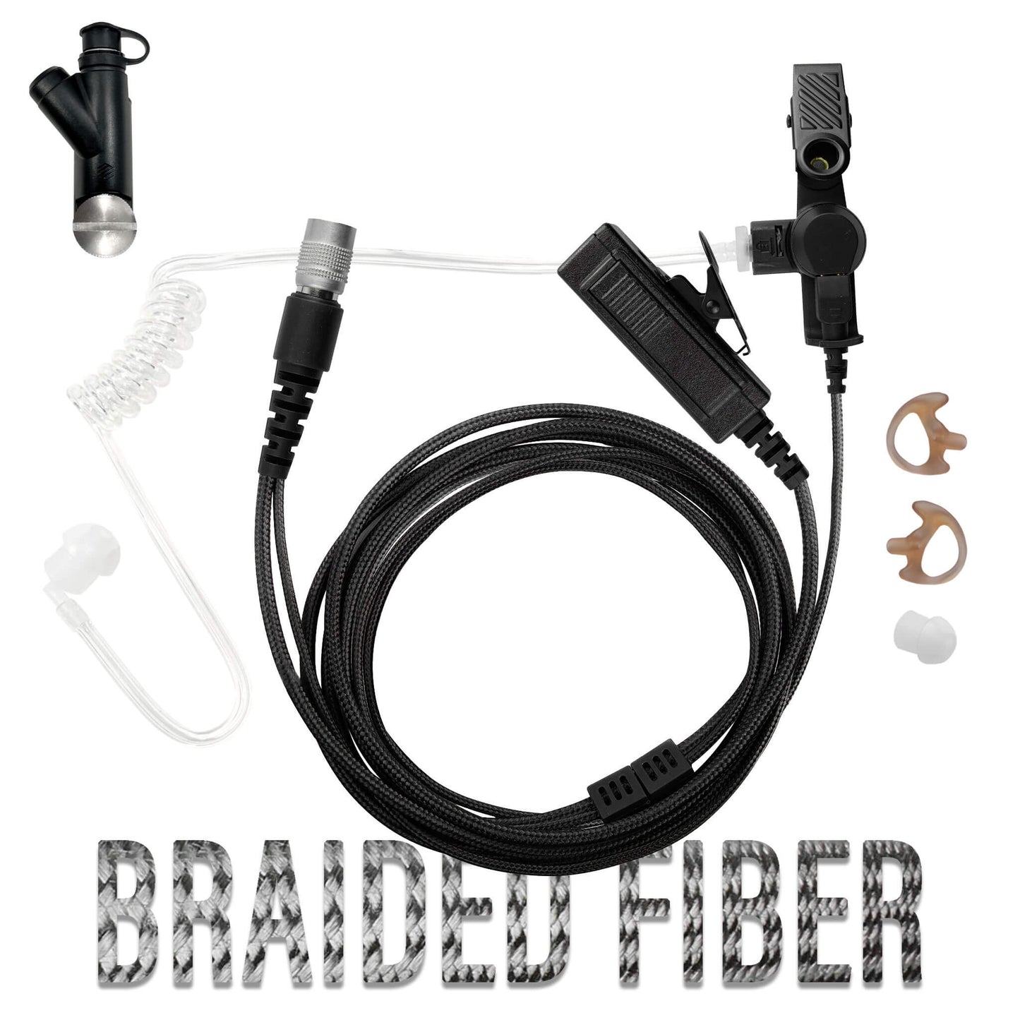 Tactical Mic & Earpiece Braided Fiber Kit w/ Quick Disconnect (Hirose) Connector - Harris: XL-150/P, XG-100/P, XL-185/P/Pi, XL-200/P/Pi, XL-400