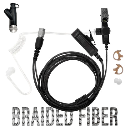 Tactical Mic & Earpiece Braided Fiber Kit w/ Quick Disconnect (Hirose) Connector - Harris: XL-150/P, XG-100/P, XL-185/P/Pi, XL-200/P/Pi, XL-400