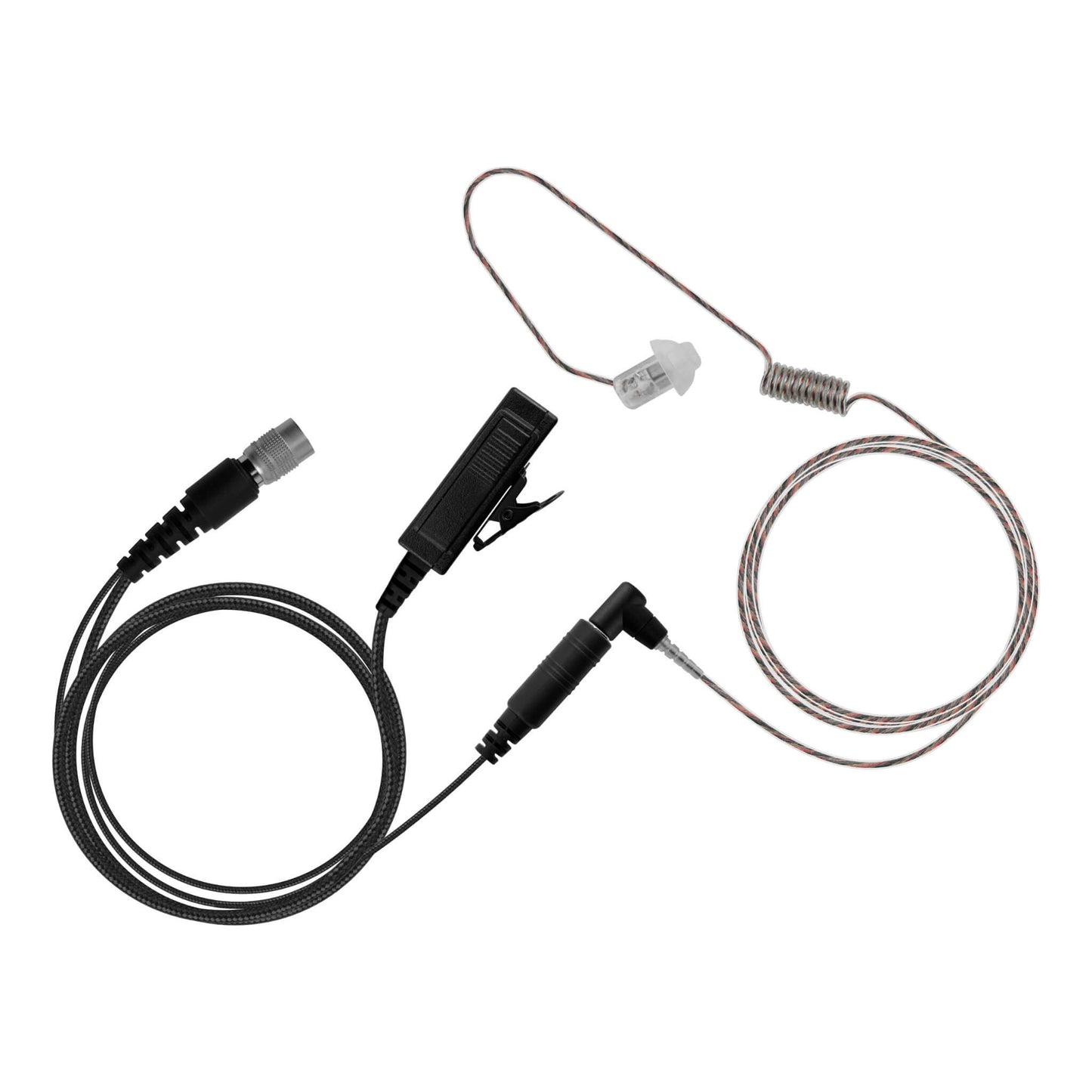 Braided Fiber Tactical Mic & Invisible Series Tubeless Earpiece Complete Kit w/ Quick Disconnect (Hirose) - Harris: All P5300 P5400 P5500 P7300 Series, XG-15/25/75, XL-45, XL-95 & More