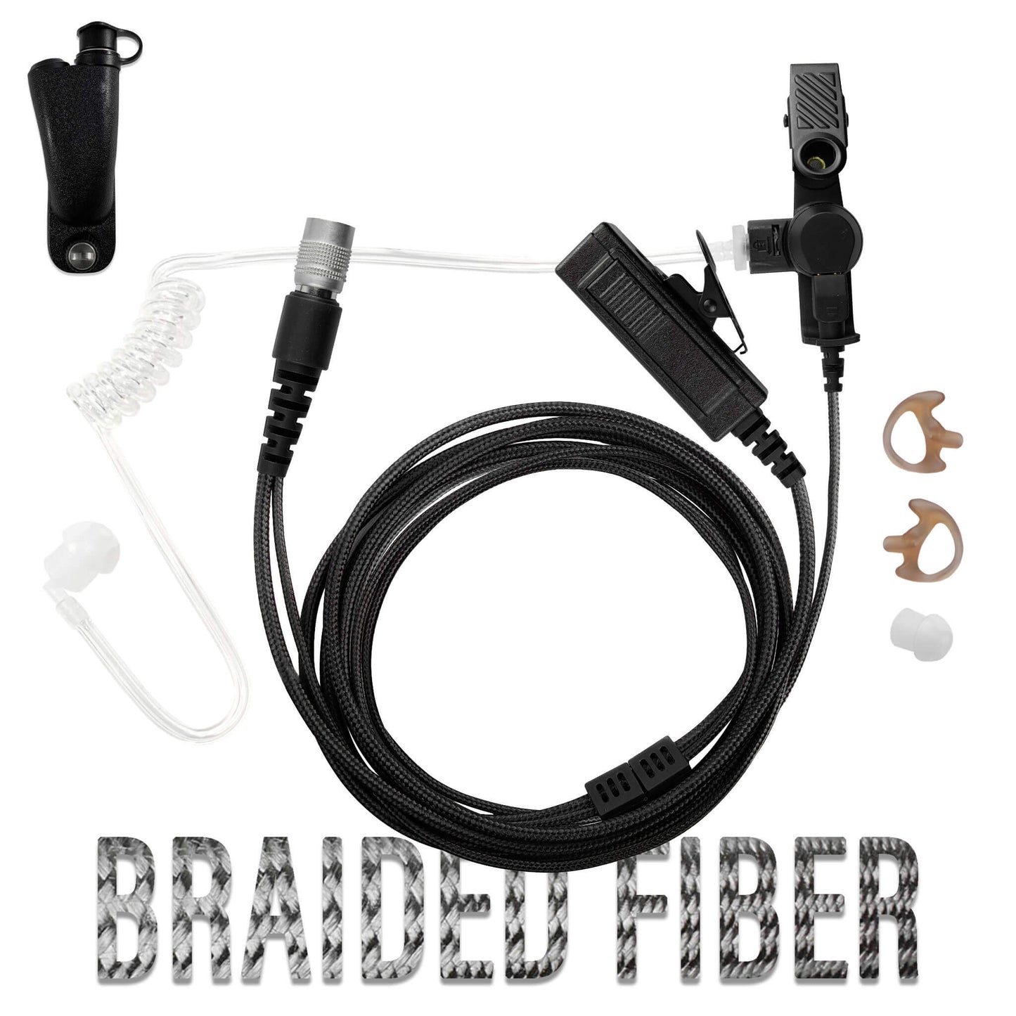 Tactical Braided Fiber Mic & Tube Earpiece Kit w/ Rapid Release(Hirose) Connector - Motorola: APX (Apex) Series, XPR Series, SRX2200, & More