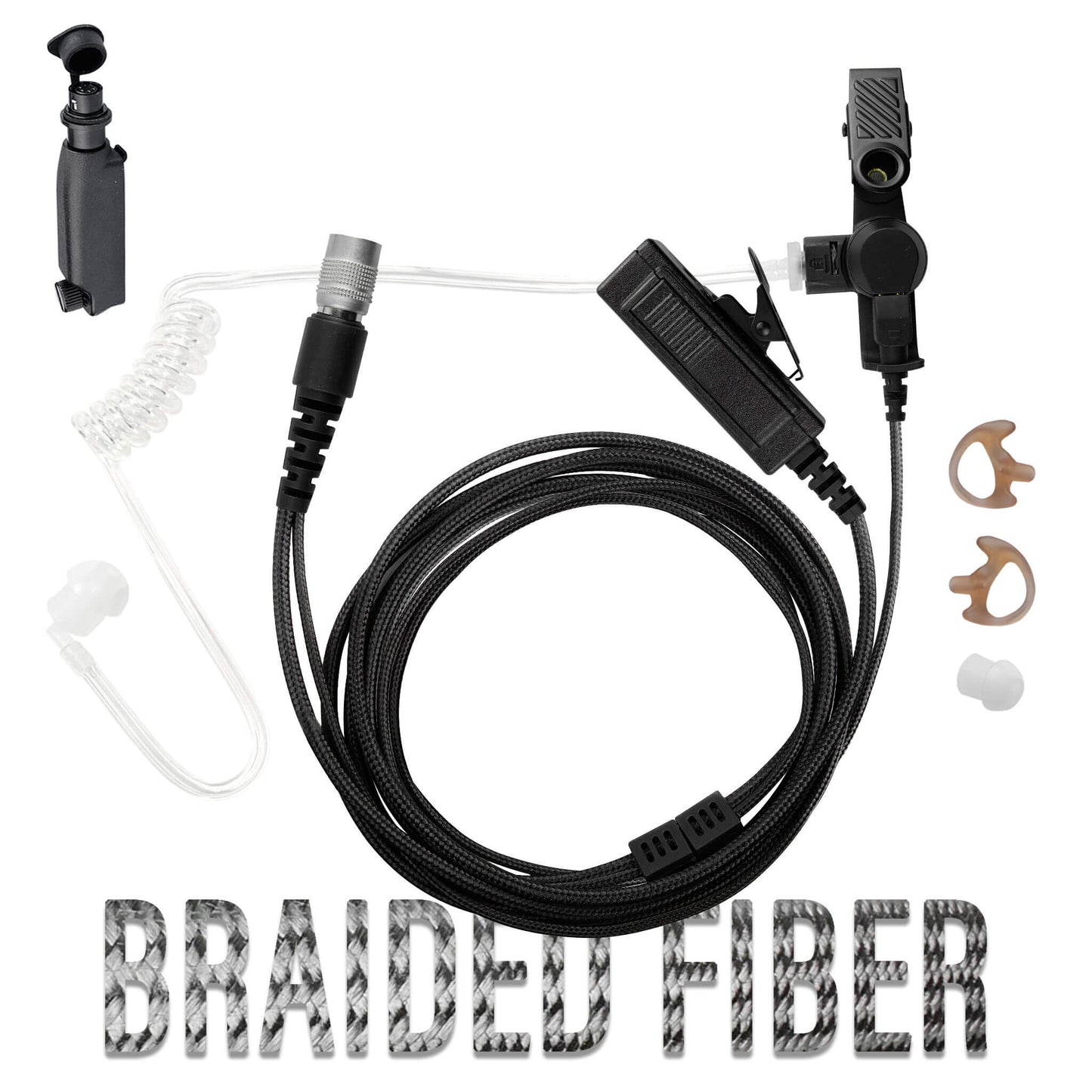 Tactical Braided Fiber Mic & Tube Earpiece Kit w/ Quick Disconnect (Hirose) Connector - Sepura Tetra STP8000, STP9000, SBP/SCP/SEP8000, SC20, SC21 & more
