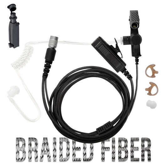 Tactical Braided Fiber Mic & Tube Earpiece Kit w/ Quick Disconnect (Hirose) Connector - Sepura Tetra STP8000, STP9000, SBP/SCP/SEP8000, SC20, SC21 & more