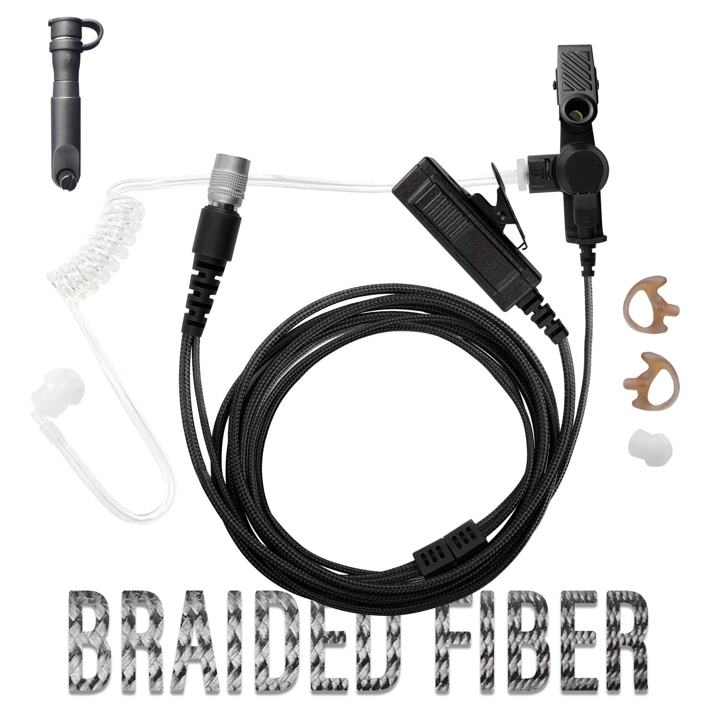 Tactical Braided Fiber Mic & Tube Earpiece Kit w/ Quick Disconnect (Hirose) Connector - Harris HPD250 Momentum & More