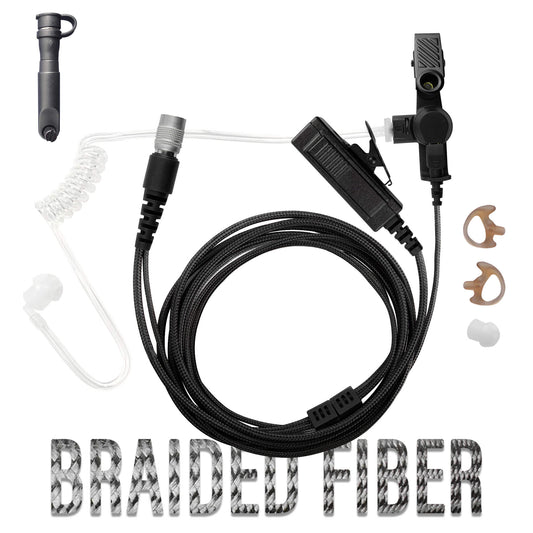 Tactical Braided Fiber Mic & Tube Earpiece Kit w/ Quick Disconnect (Hirose) Connector - Harris HPD250 Momentum & More