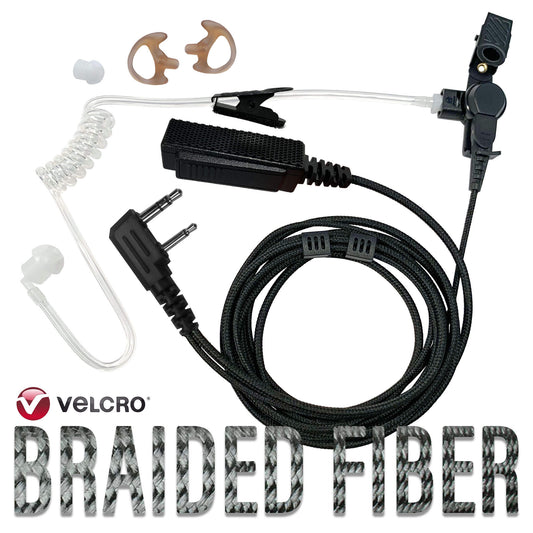 Velcro Tactical/Professional Mic & Earpiece Braided Fiber Kit- 2 Pin Kenwood, Baofeng, BTECH, Rugeed Radios, Diga-Talk, TYT, AnyTone, Alinco, Relm/BK Radio, Quansheng, Wouxon, Retevis