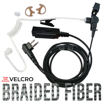 Velcro Tactical Braided Fiber Mic & Tube Earpiece Kit- Yaesu 2 Pin: FT-65, FT25, FT-4XR, FT-4VR
