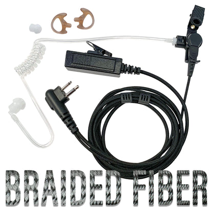 Tactical Braided Fiber Mic & Tube Earpiece Kit- 2 Pin Motorola HYT Tekk BearCom Blackbox & More