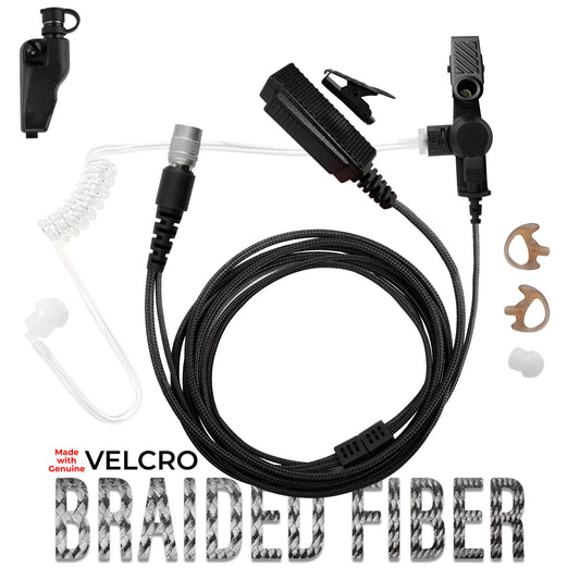 Velcro Tactical Mic & Earpiece Braided Fiber Kit w/ Quick Disconnect (Hirose) - EF Johnson VP5000 VP6000 VP8000 Series