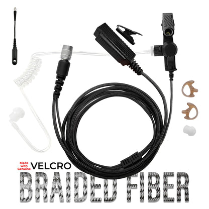 Velcro Tactical Mic & Earpiece Braided Fiber Kit w/ Quick Disconnect (Hirose) - BaoFeng: UV9G, UV9R, UV9R Plus, UV9R Pro, BF-A58, BF-558, BF-N9, UV-XR, GT-3WP, BF-9700, UV-5S, BF-R760, UV-82WP