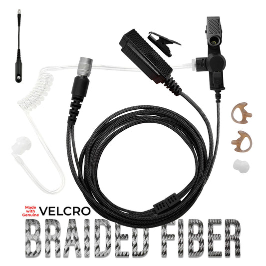 Velcro Tactical Mic & Earpiece Braided Fiber Kit w/ Quick Disconnect (Hirose) - BaoFeng: UV9G, UV9R, UV9R Plus, UV9R Pro, BF-A58, BF-558, BF-N9, UV-XR, GT-3WP, BF-9700, UV-5S, BF-R760, UV-82WP