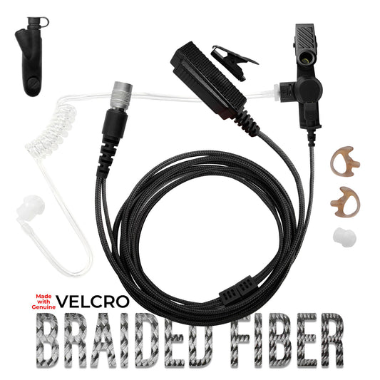 Velcro Tactical Mic & Earpiece Braided Fiber Kit - Quick Disconnect (Hirose) Motorola: HT750/1250/1550, MTX850/950/960/8250/9250, PR860 & More