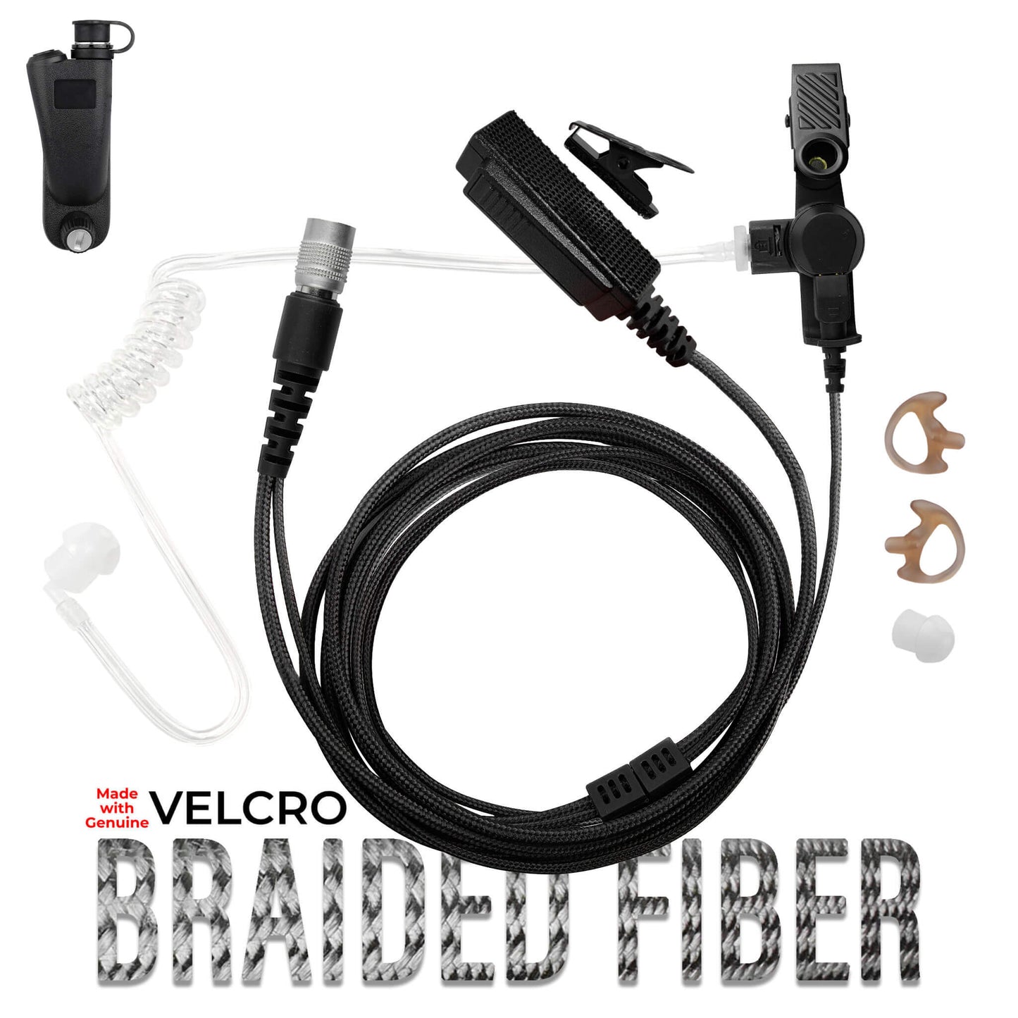 Velcro Tactical Mic & Earpiece Braided Fiber Kit - Quick Disconnect (Hirose) Motorola: APX (Apex) Series, XPR Series, SRX2200, & More