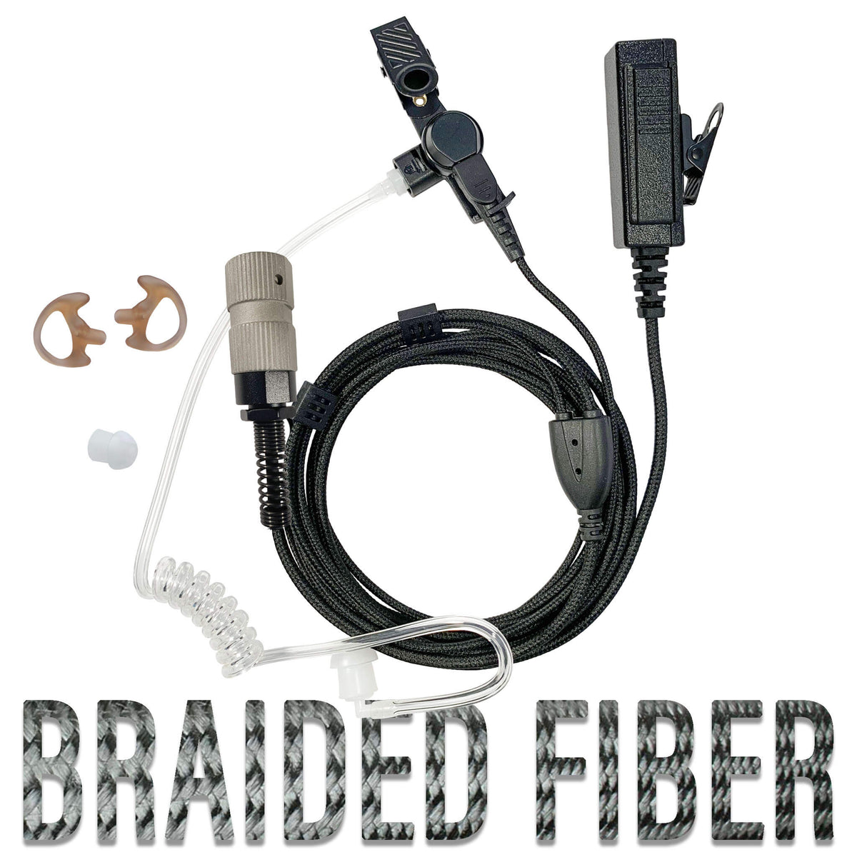 Tactical Braided Fiber Mic & Tube Earpiece Kit - Fits: Harris/Thales/Tri- PRC, Falcon Series, MBITR Series, (NATO U229/U329 Connector)