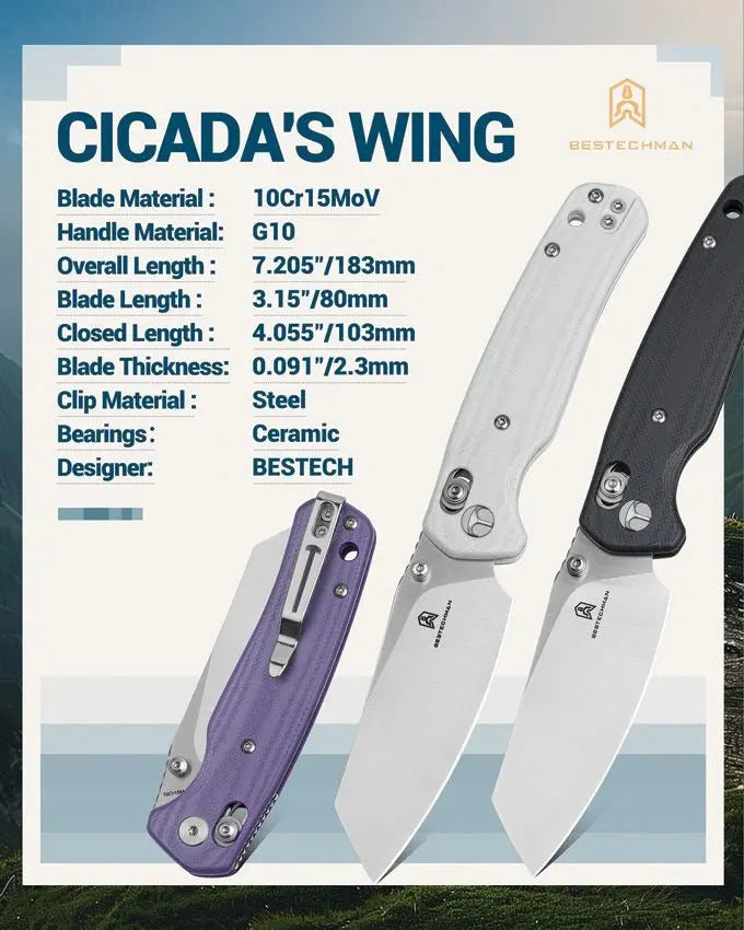Bestech Cicada's Wing Folding Knife - 10Cr15CoMoV Blade B-Lock Black