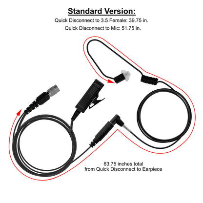 Braided Fiber Tactical Mic & Invisible Series Tubeless Earpiece Complete Kit w/ Quick Disconnect (Hirose) - Harris: All P5300 P5400 P5500 P7300 Series, XG-15/25/75, XL-45, XL-95 & More