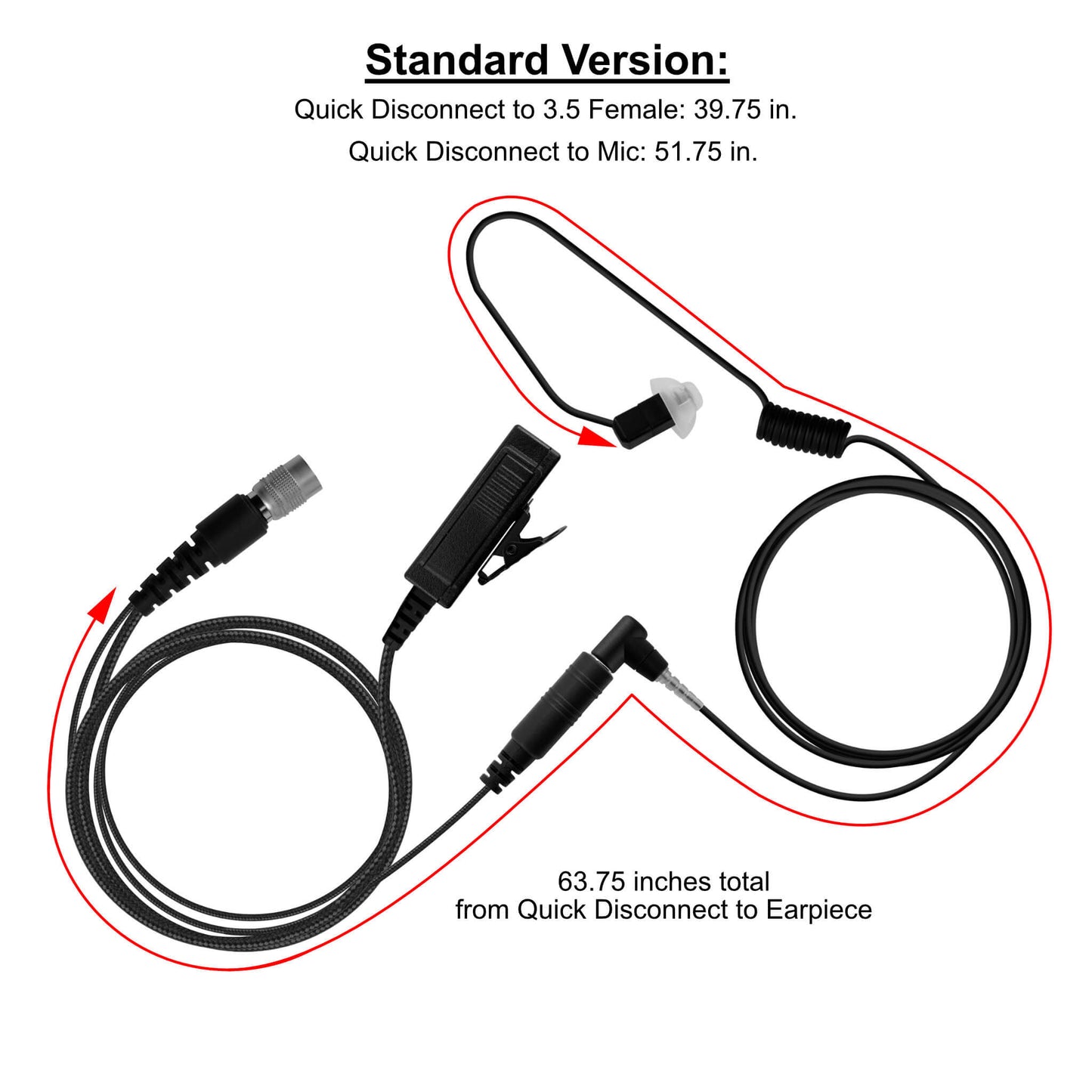 Braided Fiber Tactical Mic & Invisible Series Tubeless Earpiece Complete Kit w/ Quick Disconnect (Hirose) - Motorola XTS Series, HT/JT1000, MT/MTS2000, MTX838/900/8000/9000, PR1500 & More