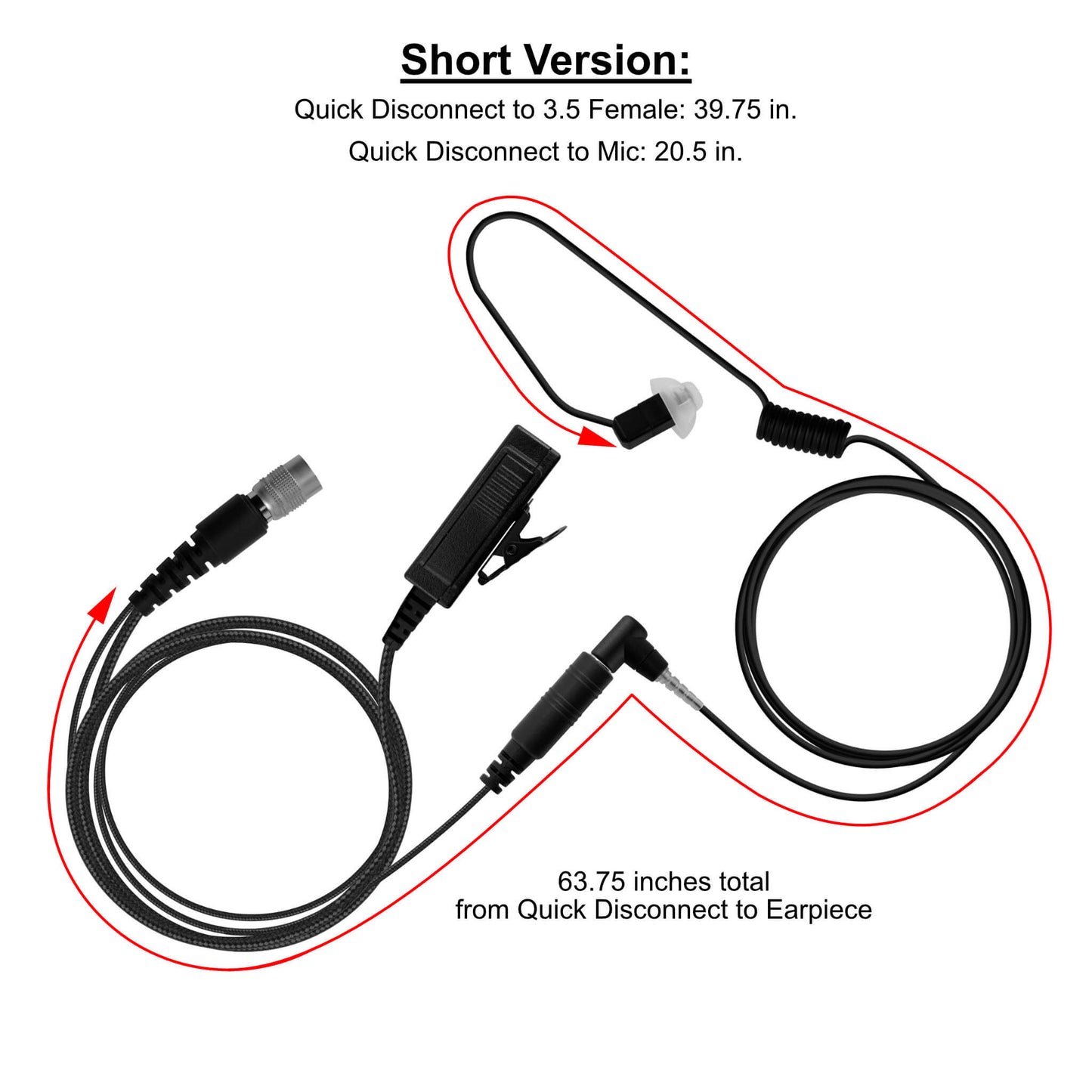 Braided Fiber Tactical Mic & Invisible Series Tubeless Earpiece Complete Kit w/ Quick Disconnect (Hirose) - Kenwood All Multi-Pin TK & NX Series