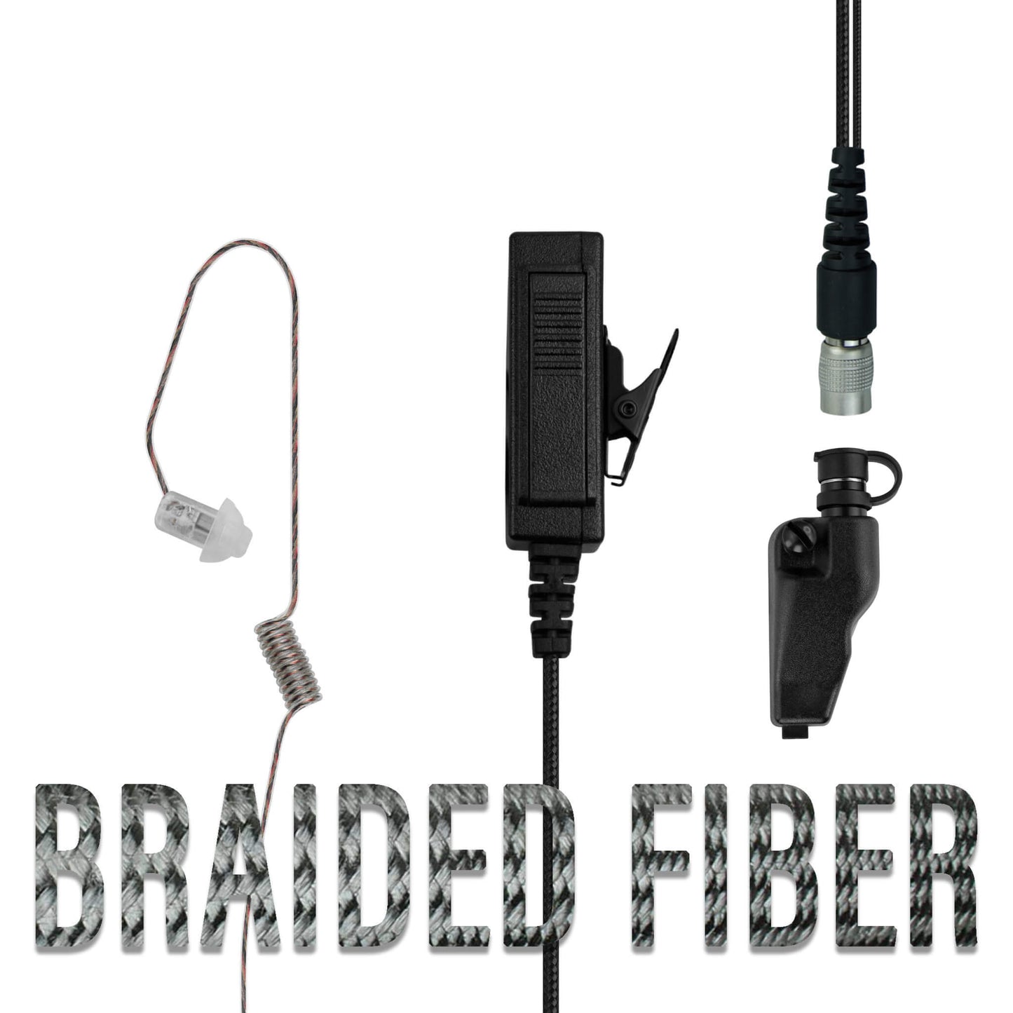 Braided Fiber Tactical Mic & Invisible Series Tubeless Earpiece Complete Kit w/ Quick Disconnect (Hirose) - Kenwood All Multi-Pin TK & NX Series