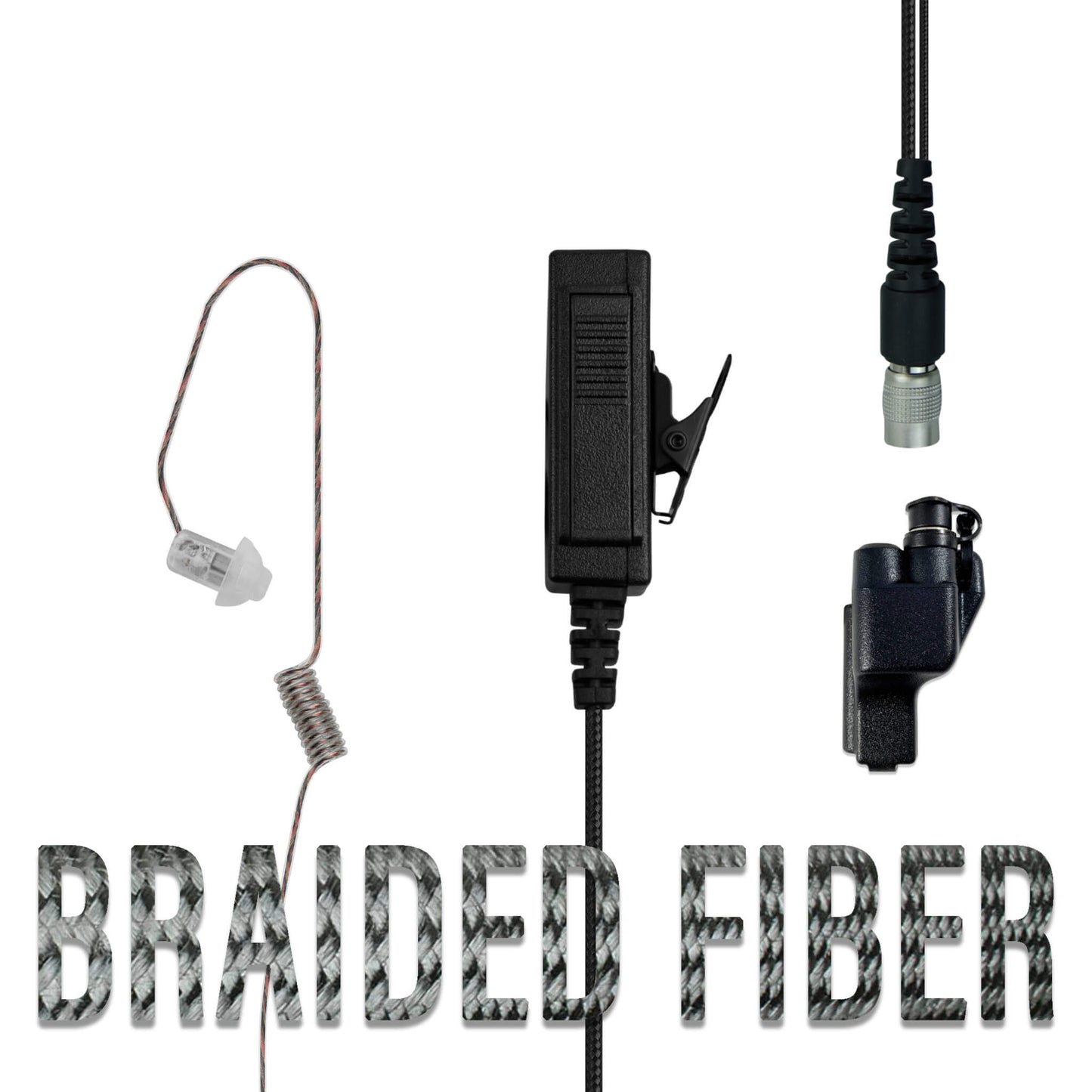 Braided Fiber Tactical Mic & Invisible Series Tubeless Earpiece Complete Kit w/ Quick Disconnect (Hirose) - Motorola XTS Series, HT/JT1000, MT/MTS2000, MTX838/900/8000/9000, PR1500 & More