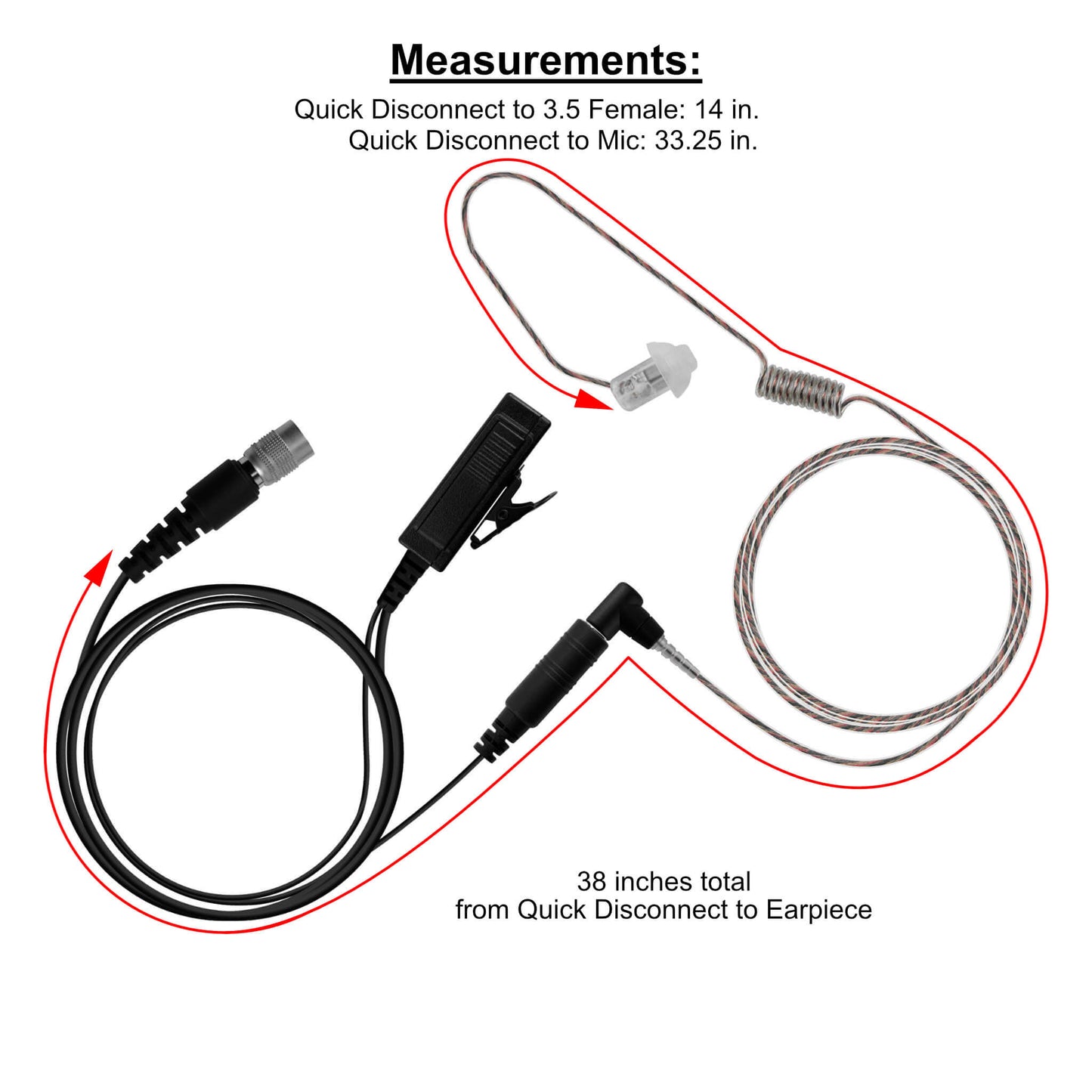 Patrol Mic & Invisible Series Tubeless Earpiece Tactical Kit w/ Quick Disconnect (Hirose) Connector- Replacement/Upgrade Kit