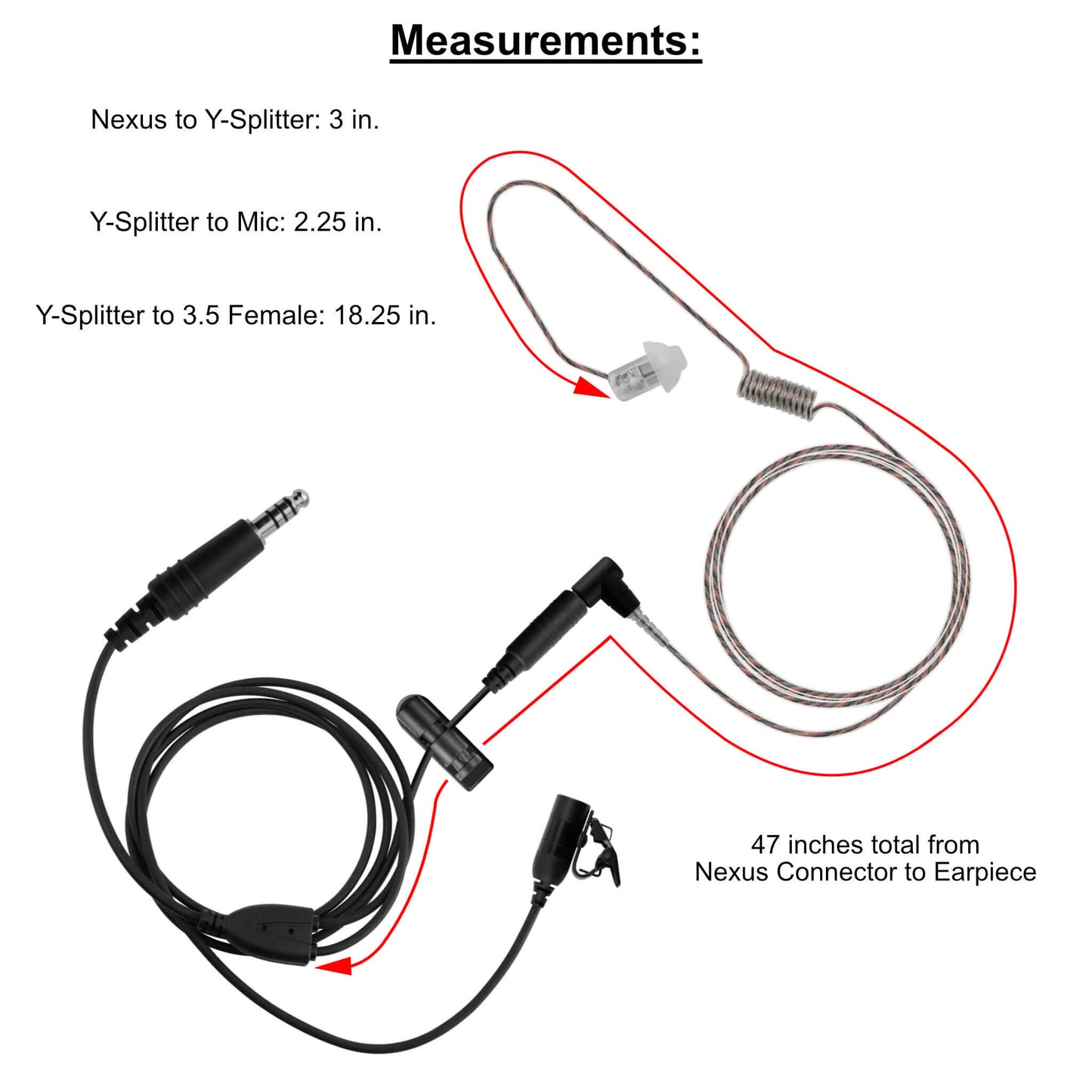 Tactical Mic / Invisible Tubeless Earpiece / TP-120/U174 Connector Kit - NATO Wired, No PTT Adapter