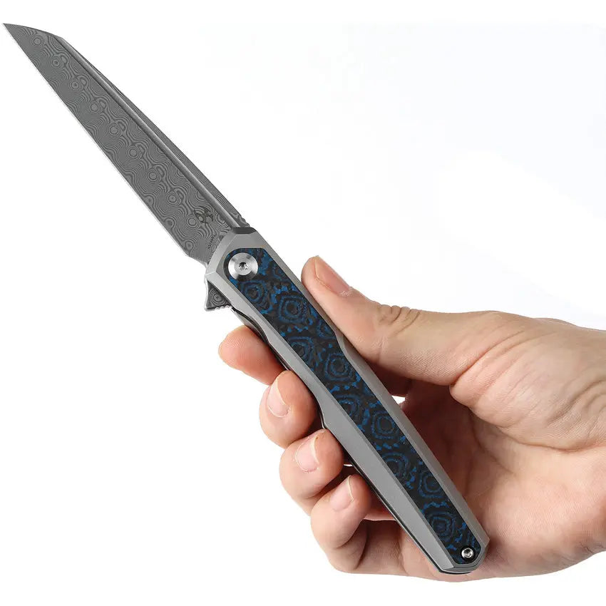 Kansept Arcus Damascus Framelock Folding Knife w/ Carbon Fiber Inlay