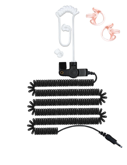 3.5mm Threaded(Screw On) Listen Only Radio Earpiece Clear Tube - Motorola XTS APX XPR & EF Johnson, NNM6274 - Screws In To Radio Adapter