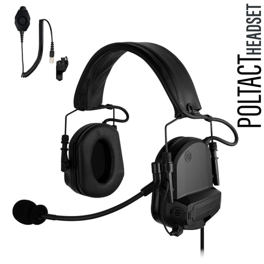 PolTact V1 Tactical Comms Headset w/ Active Hearing Protection & Quick Disconnect (Hirose) Adapter - EF Johnson: All 51, 5000, 5100, 7700, 8100 Series, Ascend, Kenwood VP400, VP600, VP900 & More