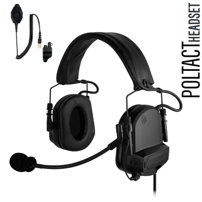 PolTact V1 Tactical Comms Headset w/ Active Hearing Protection & Quick Disconnect (Hirose) Adapter - Harris & M/A-Com 700P/Pi, 710P, P5100 / P7100 / P7200 Series & More