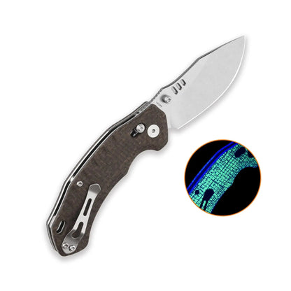 QSP Elk Stonewash 14C28N Glow in the Dark Brown Burlap Micarta Glyde Lock Folding Knife