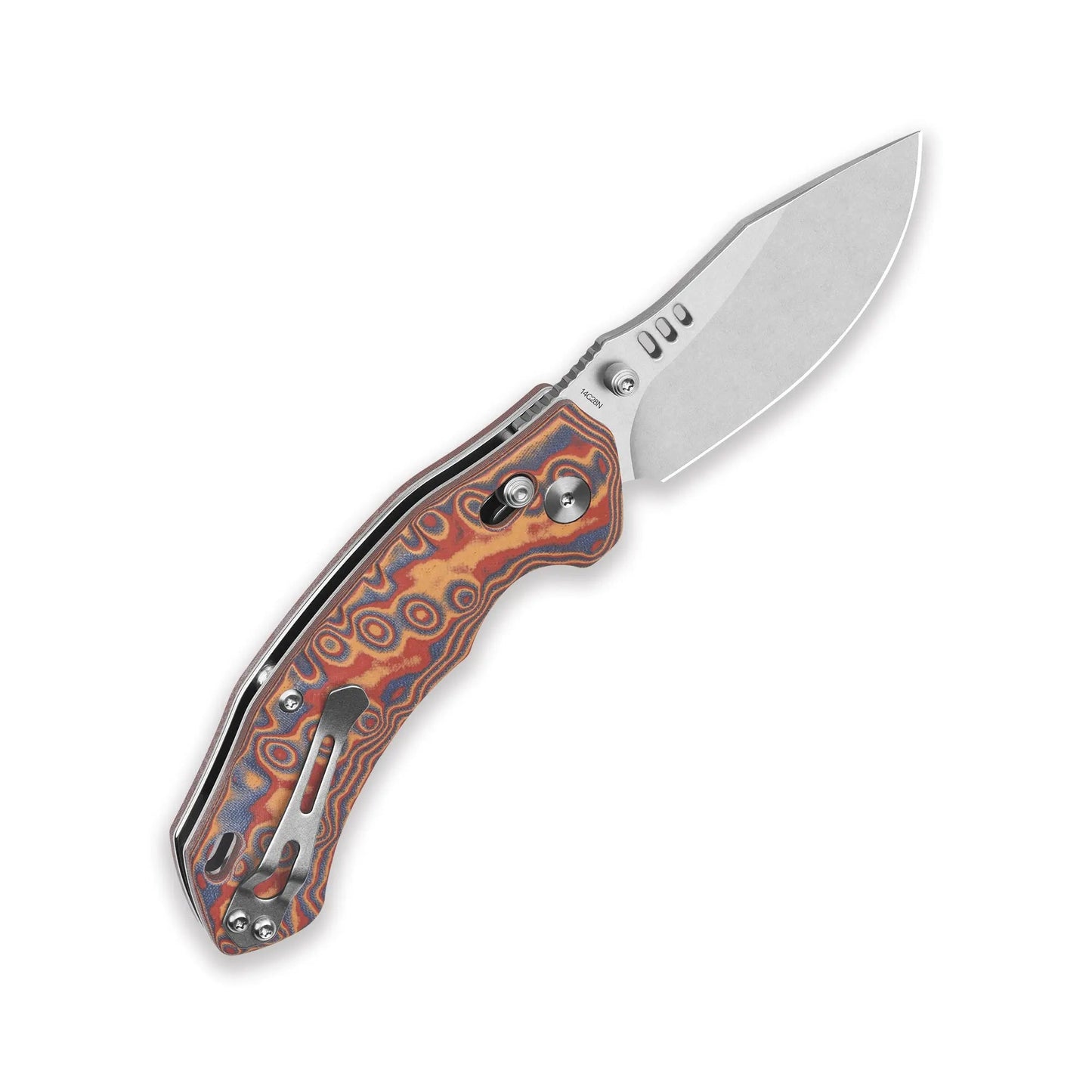 QSP Elk Stonewash 14C28N Yellow/Blue/Red Micarta Glyde Lock Folding Knife