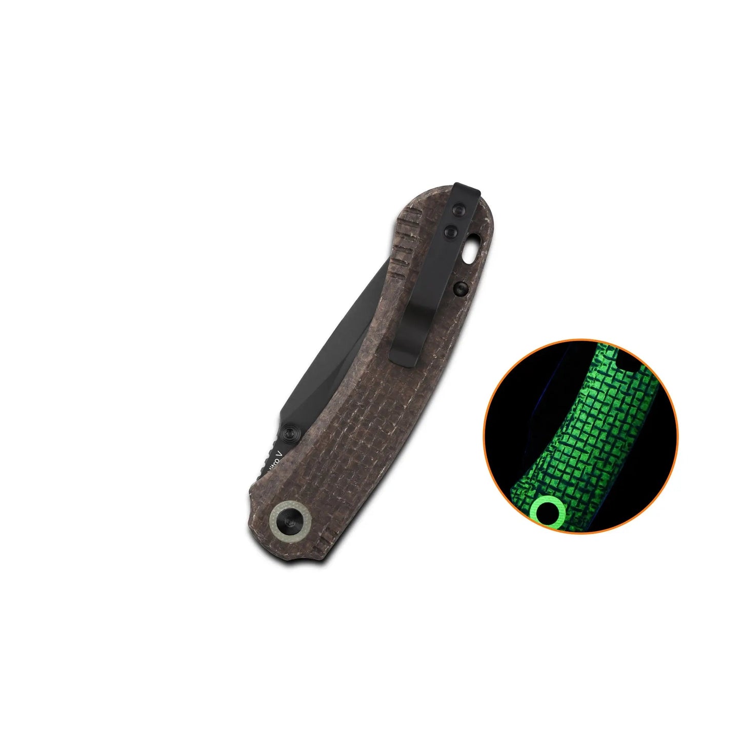 QSP Coyote Black Nitro V Glow in the Dark Brown Micarta Folding Knife