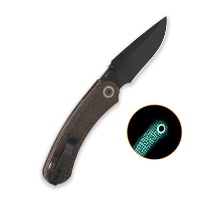 QSP Coyote Black Nitro V Glow in the Dark Brown Micarta Folding Knife