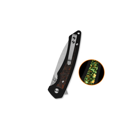 QSP Peregrine Stonewash 10Cr15MoV Black G10 with Glow in the Dark Shredded Carbon Fiber Folding Knife